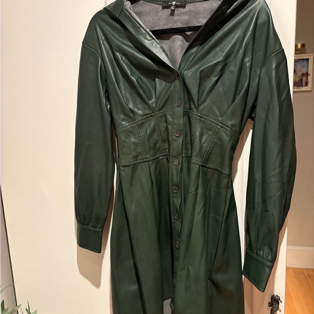 7 for All Mankind Jacket Womens Large Vegan Leather Green Button Front Dress